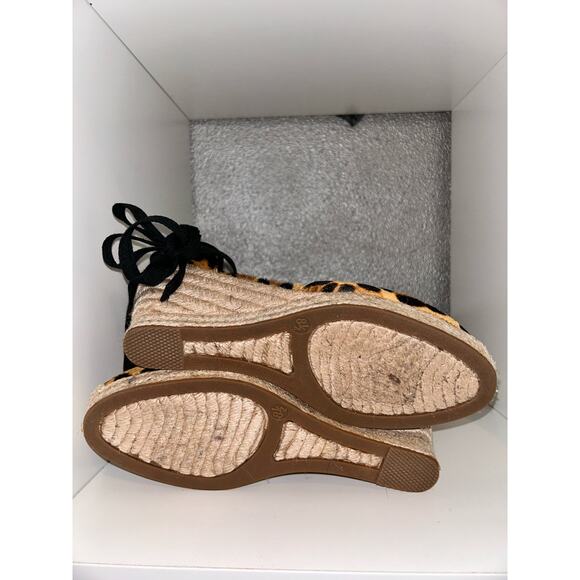 J Crew AJ166 Espadrille Wedges Leopard Print Calf Hair Ankle Tie  3.5” Heel - Picture 8 of 10